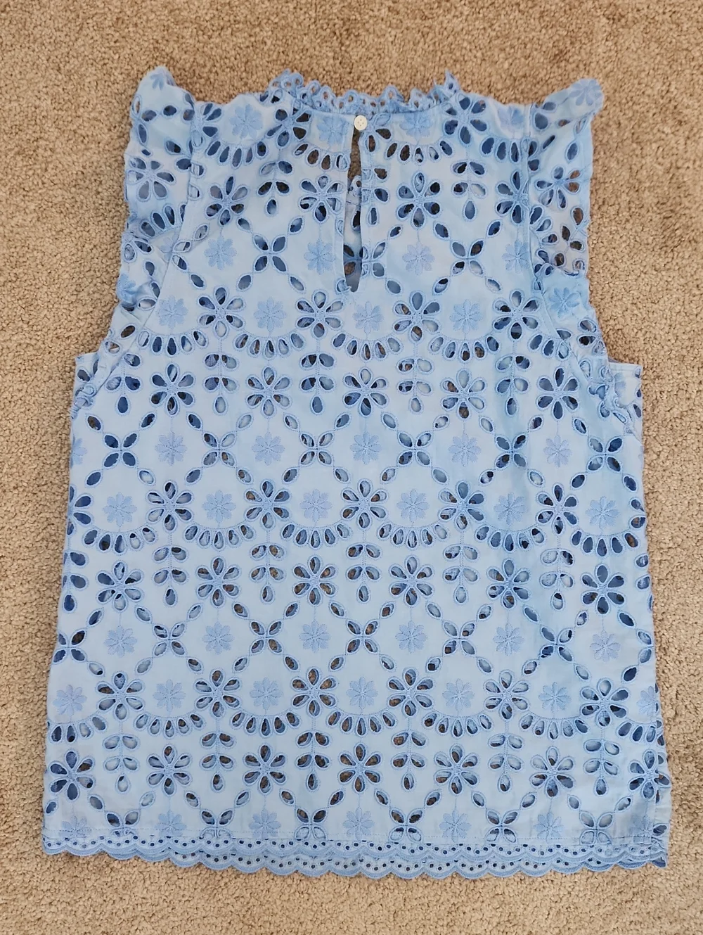 Pair (2) J. Crew Sleeveless Ruffle Floral Eyelet Tops Pink Blue S Cottagecore
